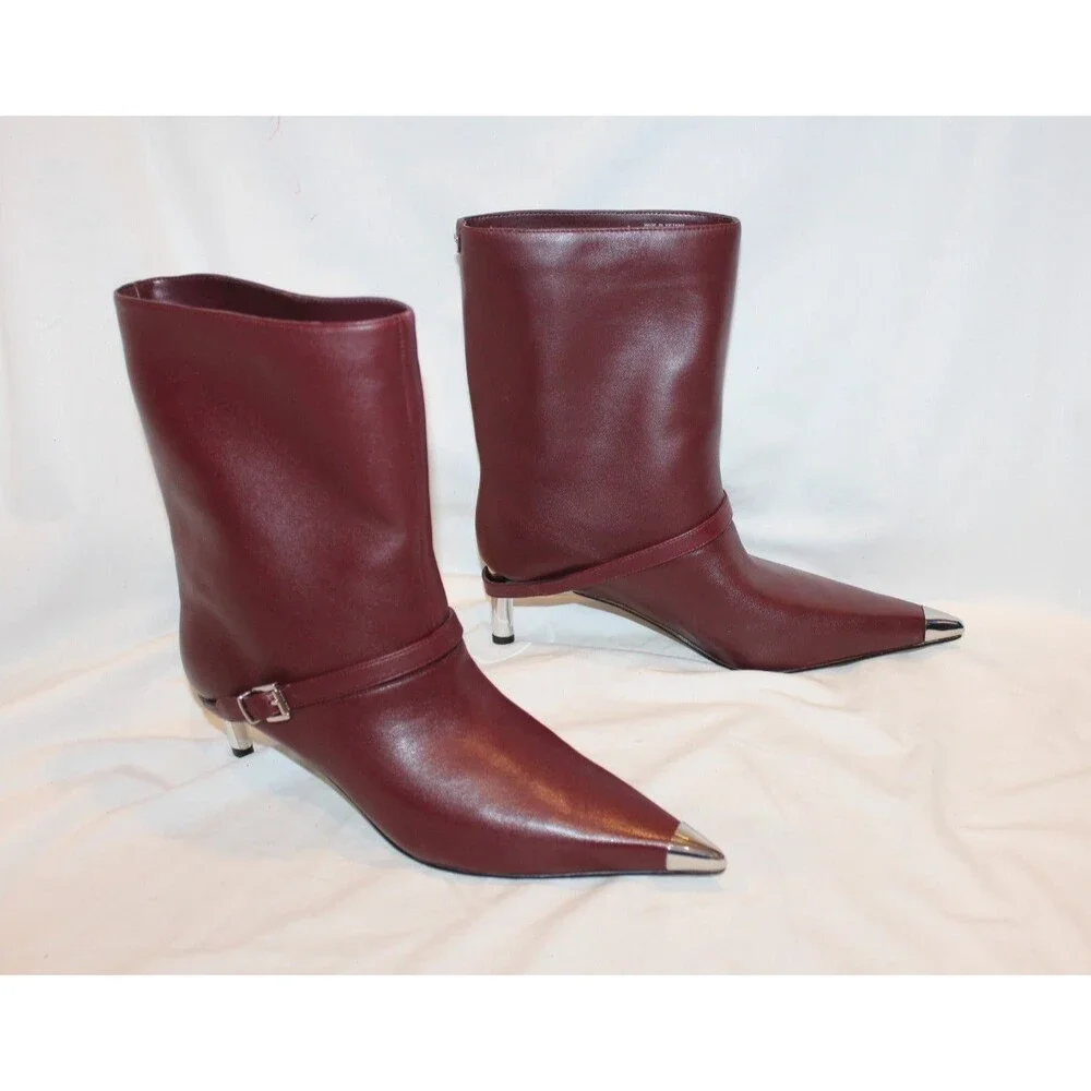 Michael Kors Women's Kasia Leather Buckle Booties Oxblood Red NIB $255 SZ 8.5
